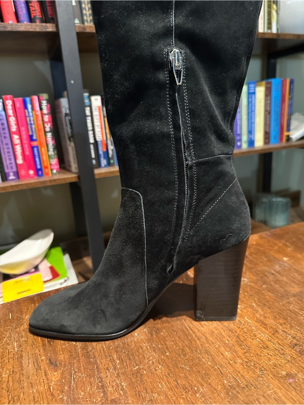 Dolce Vita Black Suede Knee High Boots Sz 9.5 Block Heel Side Zip - Picture 8 of 14